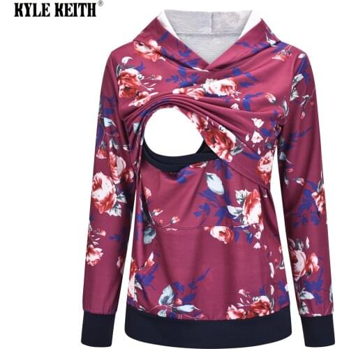 Fashion Print Floral Pregancy Nursing Hoodie Sweatshirt Long Sleeves Breastfeeding Shirt Maternity Tops Casual Clothes