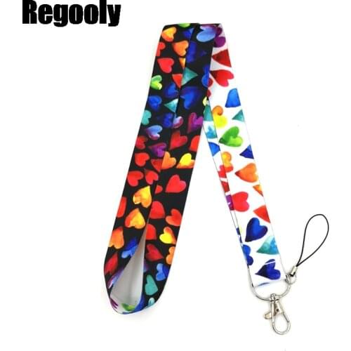 Rainbow color heart Funny Simple Neck Strap Lanyards ID badge card holder keychain Mobile Phone Strap Gifts keyrings holders