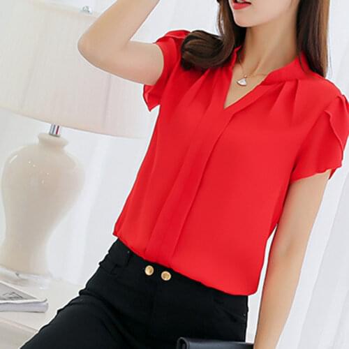 Summer Autumn Plus Size 3XL White Shirt Female Big Sizes Short Sleeve Shirt Fashion Bodycon Casual Chiffon Blouse Tops