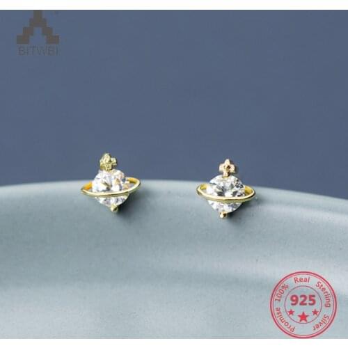100% 925 Sterling Silver Venus Star Universe Planet Stone Gold Earrings Tiny Stud Earrings For Women Sterling-silver-jewelry