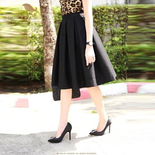 SISHION Retro Vintage Style Woman Skirts VD1680 Summer Knee Length harajuku Black Pleated Tennis Skirts faldas
