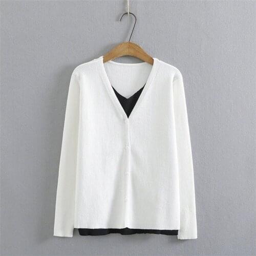 Plus Size XL-4XL Womens V-neck False Two Pieces Sweaters Casual Knitted Autumn New Pullover Large Size Outerwear