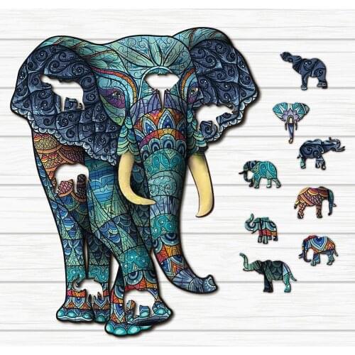 Elephant Tribal Wooden Puzzle Wooden Unique Shape Animal Jigsaw For Adult And Kid 105pcs Parent-child Interactive Game