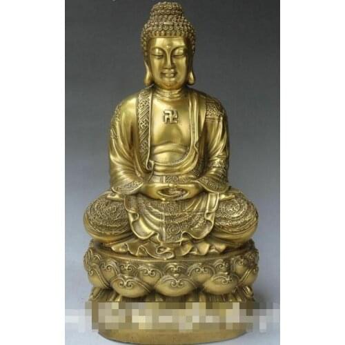 12"Old Chinese Bronze Shakyamuni Sakyamuni Amitabha Tathagata Buddha Robe Statue