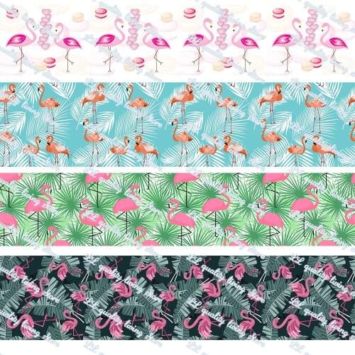 16-75MM Cartoon Flamingo Printed Grosgrain Ribbon 50 Yards/Roll Tape Clothing Bakery Gift Wrapping Accessory Hairbow Head