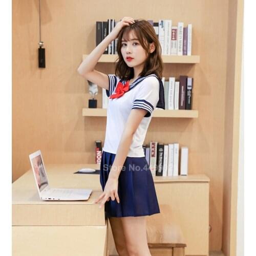 2020 Woman School Uniforms Sexy Collage Student Sailor Party Cosplay Costume Japanese Short Sleeve JK Suit Girls Pleated Skirts