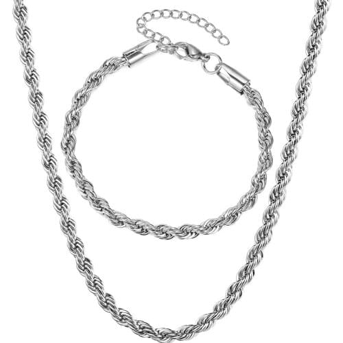 3/5mm Jewelry Sets For Women Men Stainless Steel Necklace Bracelet Sets Twisted Rope Link Chain Wholesale Dropshipping LKS266