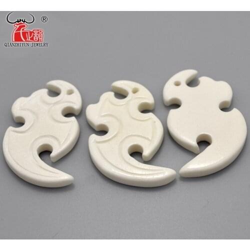 3PCS Handmade Carved Yak Bone Sea Wave Pendant New Zealand Maori Style Bone white Beads DIY Jewelry Accessory 36mmX21mm