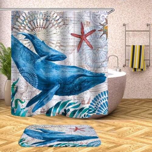 36 Shower Curtain Undersea World Whale Turtle Waterproof Bath Curtains For Bathroom Bathtub Bathing Cover Large Wide 12pcs Hooks