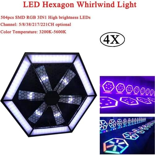 4Pcs/LotLED Music Sound Activated Stage Lighting 200W LED Hexagon Whirlwind Light Disco DJ Party Holiday Club Strobe Flash Light