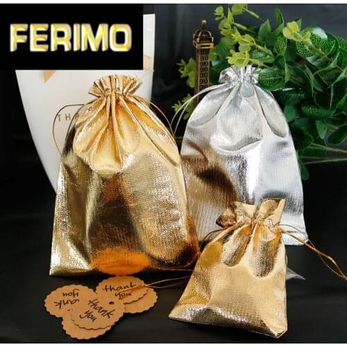 5pcs Gold Silver Drawstring Bag Adjustable Jewelry Packing Velvet Bag Shining Wedding Gift Candy Bags Pouches Party Supplies