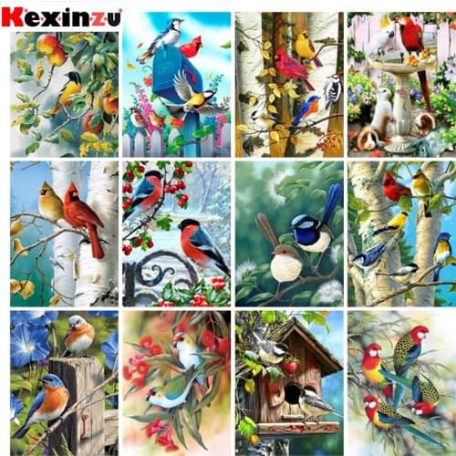 Kexinzu Diamond Painting Cross Stitch "Bird flower scenery" 5D DIY Diamond Embroidery Full Square/round Rhinestone Of Picture