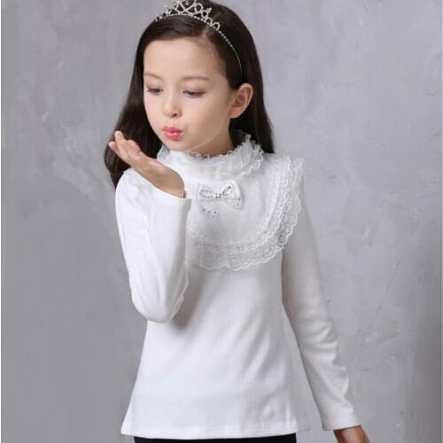 2-12 Years Autumn Winter Girls Blouse Shirts Cotton Toddler Teenage School Girl Tops Lace Long Sleeve Kids Shirt Child Blouses