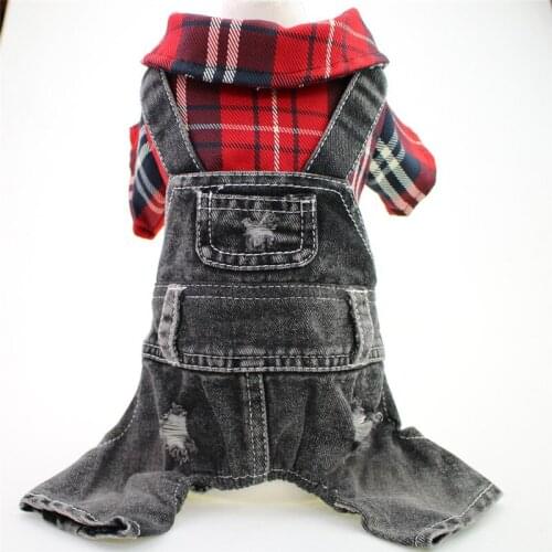 Pet clothes Teddy is bigger than bear dog four legged Plaid cowboy one-piece clothes new spring and winter clothes