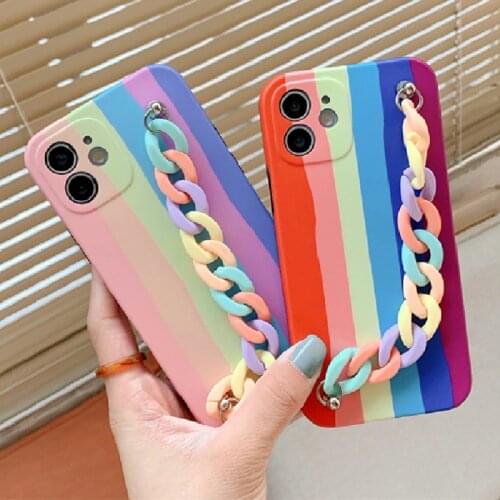 Rainbow Bracelet Phone Case For iPhone 12 11 Pro 7 8 Plus X Xr Xs Max 12 Mini SE2 Gradient Color Wrist Chain Soft Silicone Cover
