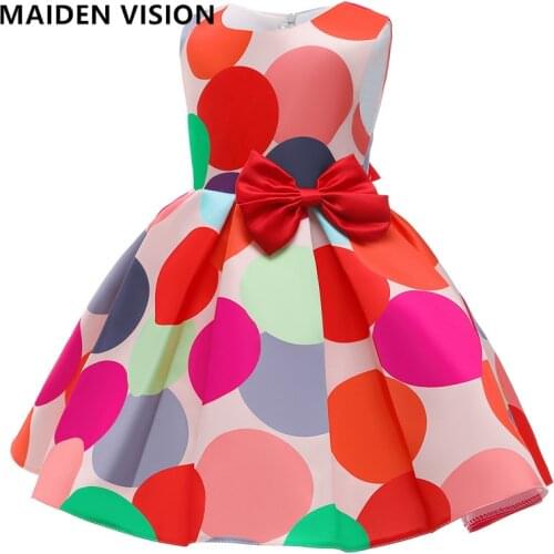 Kids Dress For Girls Dots printing bow tutu Princess Party Prom Gown Children Wedding Birthday Dress Girls Pageant Formal Dress