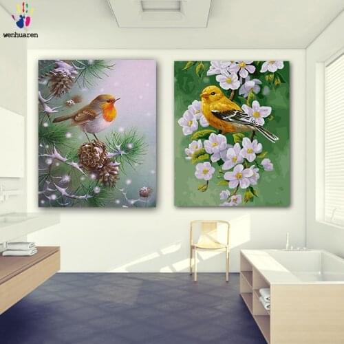 DIY colorings pictures by numbers with colors The little yellow bird on the bran picture drawing painting by numbers framed Home