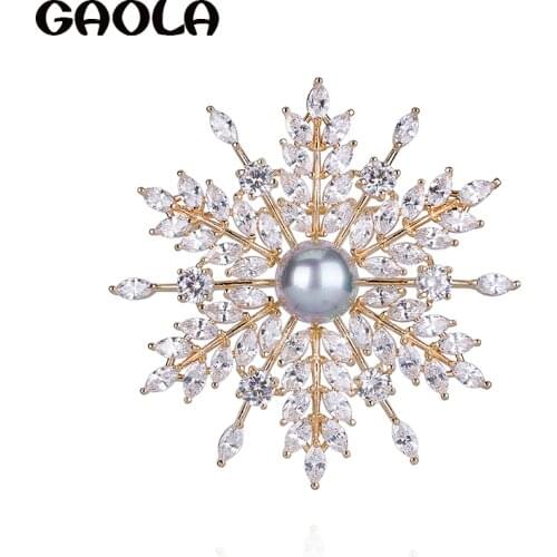 GAOLA Top Quality Classic Rose Gold Color Snowflake Brooches Women Party Brooch