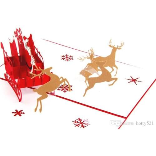 Hot sale New Handmade Christmas Cards Creative Kirigami & Origami 3D Pop UP Greeting Card with Santa Ride Desgin Postcards