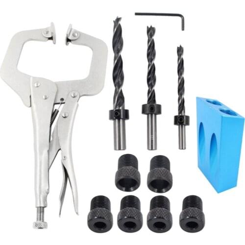 Pocket Hole Jig Kit 15-Degree Angle Drill Guide Woodworking Drill Angle Guide Hole Puncher Locator Jig Oblique Hole Holder