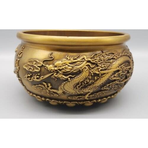 China brass archaize dragon phoenix cylinder crafts statue