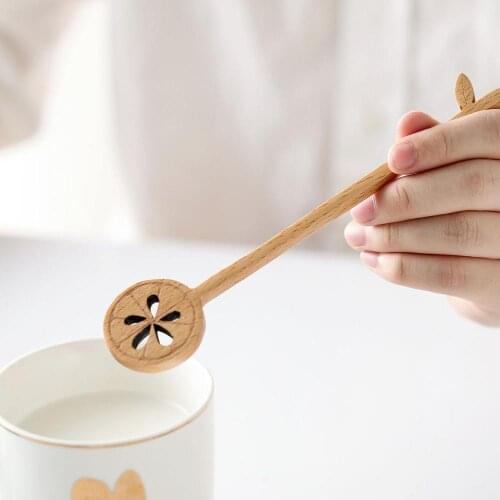 2PCS/Lot Beech Wood Long Handle Coffee Stirring Spoon Creative Household Tableware Dessert Spoons