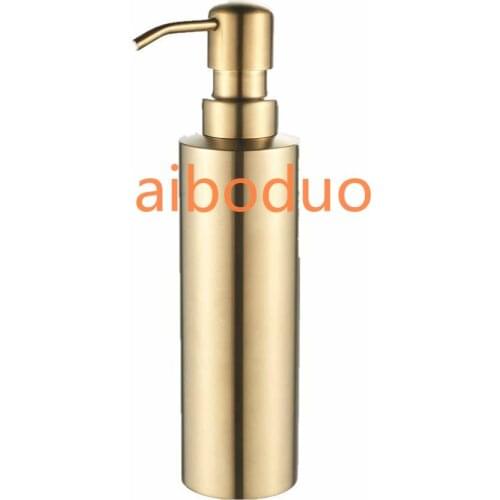 Brushed Gold Round Soap Dispenser Stand Stainless Steel Refillable Liquid Soap Dispenser Bottle for Bathroom Vanity Counter-top