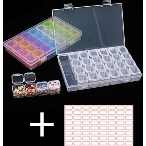 Diamond Painting Tools Sets with 28 Cells Plastic Storage Box and Sticker Accessories Tool Kits for Diamond Painting Embroidery