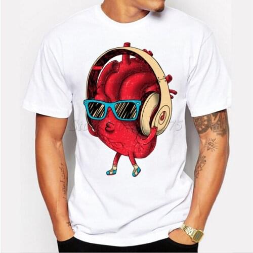 2019 New Arrival Mens Fashion Funny DJ Heart Design T shirt Cute Tops Short Sleeve Hipster Tees