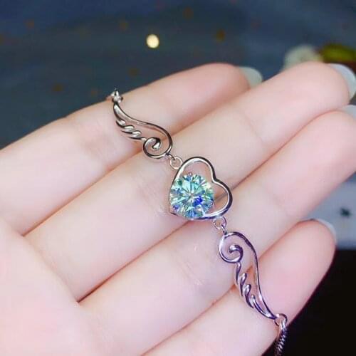 Dazzling colorful moissanite silver bracelet angel feather shape fine jewelry 925 sterling silver girl party birthday gift