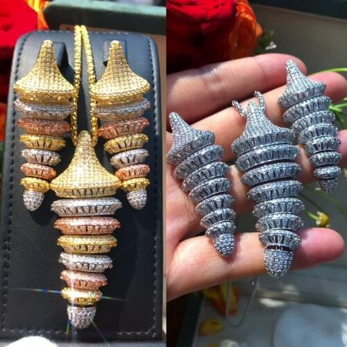 High Quality Noble Luxury Flexible Big shell Pendant Earrings Necklace Jewelry Set Super Bridal Wedding Accessories jewelry