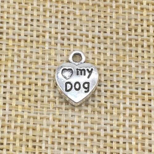50pcs Heart Charms My Dog Paw 10mm x 13mm DIY Jewelry Making Pendant antique silver color
