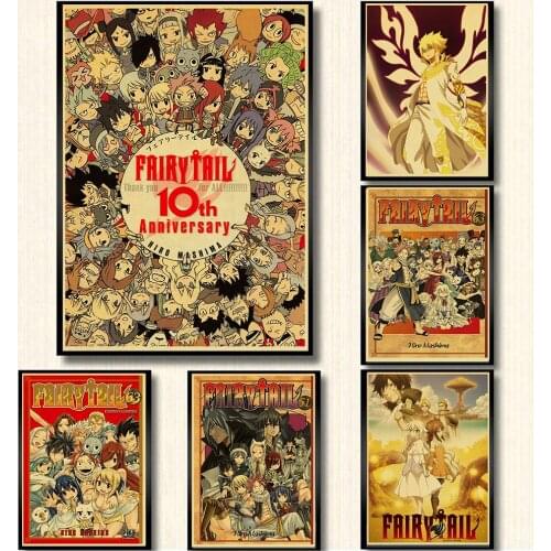 Fairy Tail Posters Anime Wall Stickers kraft Paper Prints High Definition Home Decoration vintage style room decor painting