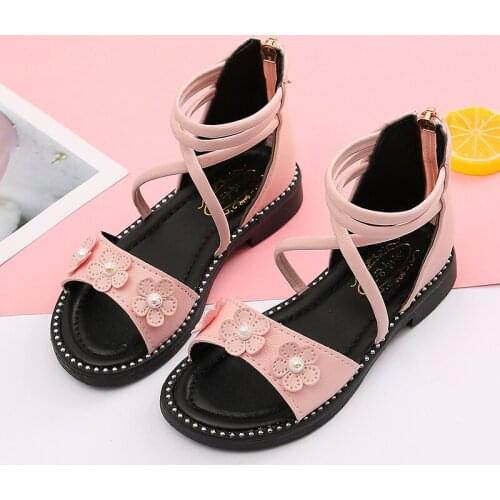 Childrens Shoes Girls Sandals Roman style Soft Leather Girl Princess Shoes Breathable Cute Sandals with Flower SSJ095
