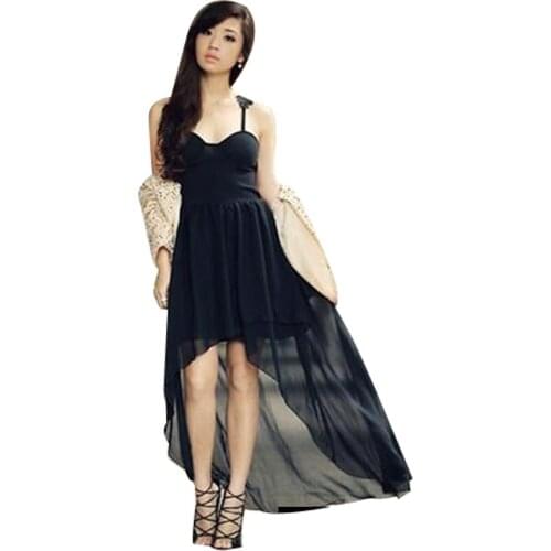 SEXY OPEN BACK CROCHET ASYMMETRIC DIPPED HEM PARTY CLUB CHIFFON DRESS Freeshipping 3786