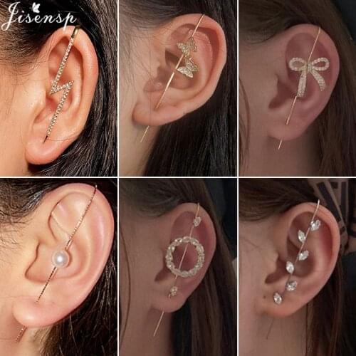 New Vintage Simple Crystal Zirconia Ear Cuff Pierced Clip Earrings Geometric Pearl Lightning Climber Earring Cocktail Party Gift