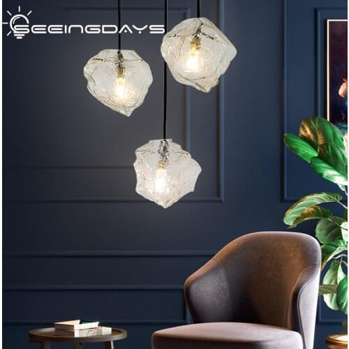 Modern Minimalist Ice Crystal Glass Modern Pendant Light for Restaurant Bar Living Room Bedroom Art Glass Kitchen Hanging Lamps