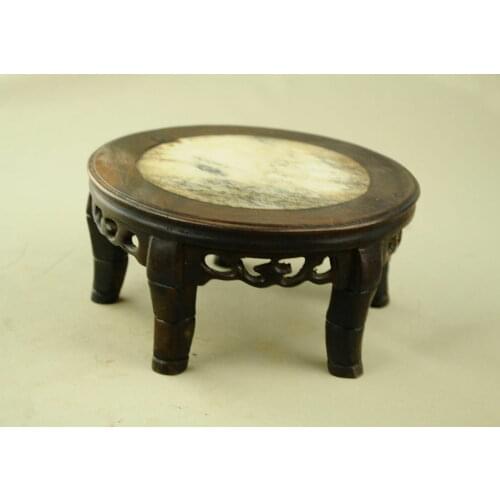 5.9" Antique Chinese Hand Carved Footed old Wood Stand Jade in the inside
