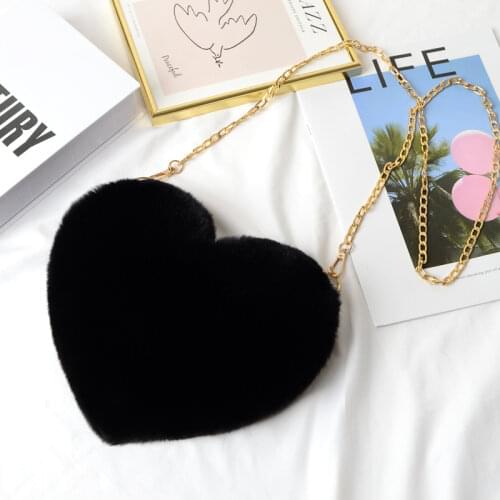 Crossbody Bags for Women Rex Rabbit Fur Love Bag Peach Heart Shaped Bag Chain Bag Fashion Shoulder Cross-chain Female Bag 2021