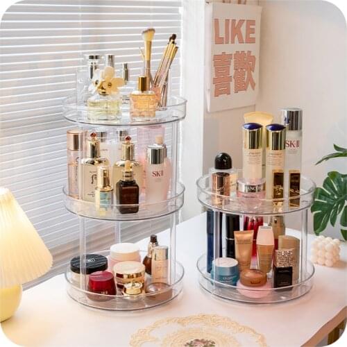 Rotating Cosmetic Storage Box Acrylic Transparent Ins Desktop Finishing Perfume Tray Skin Care Product Rack 2021 New