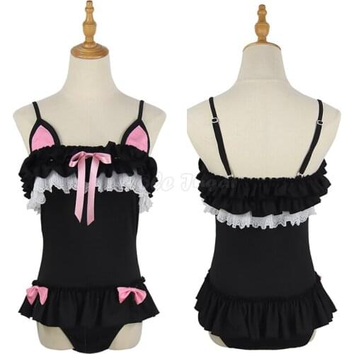 XS-3XL Sexy Women Siamese Swimsuit Cosplay Costume Halloween Party Three-dimensional Ears Ruffled Swimming Bodysuit C55M253