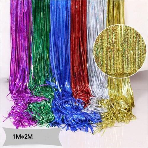 1*2M Metallic Foil Tinsel Fringe Curtain Birthday Wedding Bachelorette Party Decoration Adult Anniversary Photography Backdrop
