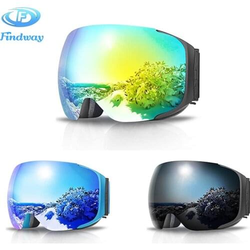 Findway Ski Goggles Magnetic Quick Interchangeable Lenses Frameless Dual-Layer Lens Anti-Fog OTG Snowboard glasses for Men Women