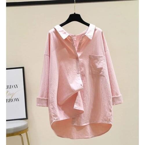 Cotton 100% Solid Women Shirts Summer 2021 Vintage Turn-Down Collar Long-Sleeved Pocket Casual Female Outwear Coats Tops