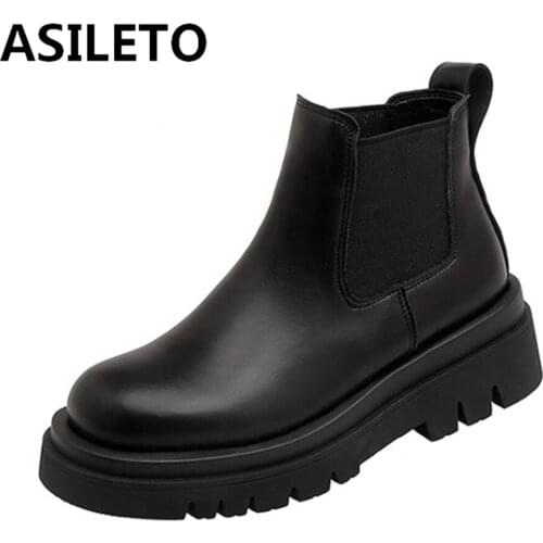 ASILETO Women ankle boots natural leather cowhide stitching twill Chelsea boots cyberstar Fashion skinny boots Elastic band