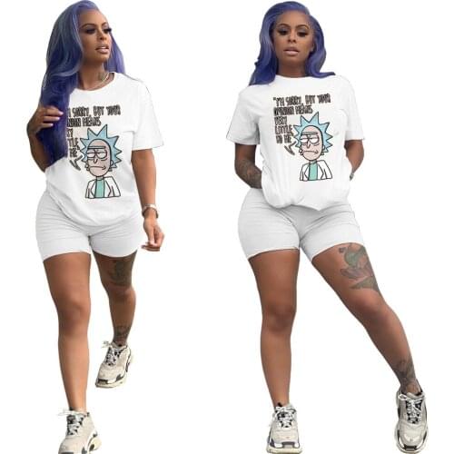 Women Clothing Sets Summer Printed Cartoon Short Sleeve Tops T-Shirts Casual Loose Short Sets Sport 2 Piece Wholesale Items