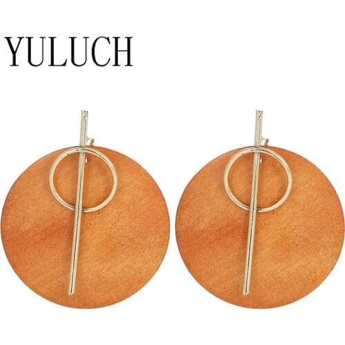 YULUCH Womens natural round wood earrings studs classic retro art jewelry girls party elegant earrings accessories ladies