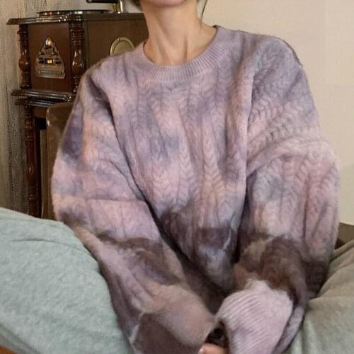 Nomikuma Tie Dye Sweater Women Plus Size O Neck Long Sleeve Knitted Twist Pullover Sweaters Casual Loose Vintage Jumpers 3d725