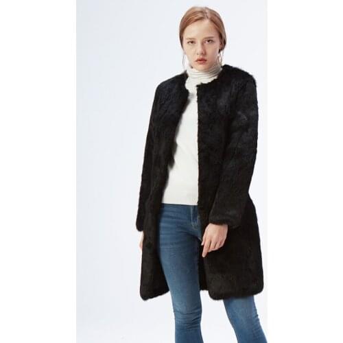 Genuine Natural X-long Rabbit Fur Coat Women Full Pelt Ladies Long Sleeves Real Rabbit Fur Overcoats Outwear Warm Fashion Hot