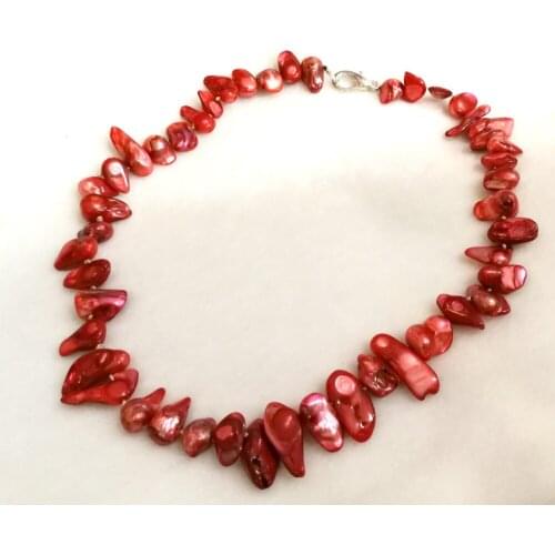 Woman jewelry necklace 8x18mm Red baroque bead Natural SOUTH SEA SHELL PEARL NECKLACE Gift 17'' 42cm